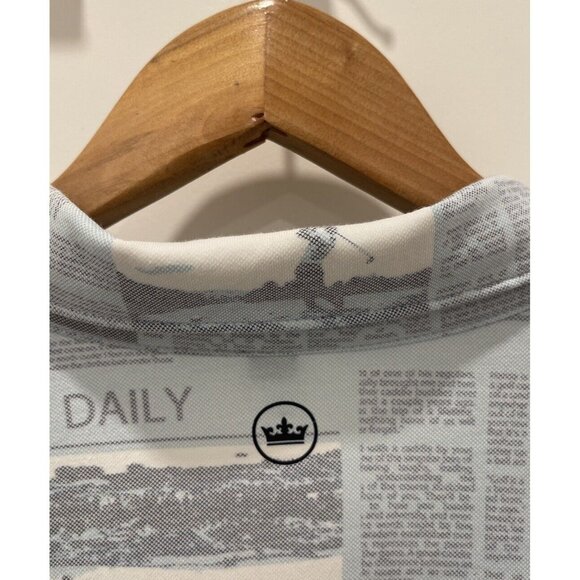 PETER MILLAR Size XXL Men's CROWN CRAFTED Polo Shirt Blue Frost Newspaper Print - Picture 6 of 7